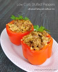 Low Carb Stuffed Peppers With Ground Turkey Cauliflower Rice And Cheese Lowcarb Lowcarbs Stuffed Peppers Low Carb Stuffed Peppers Riced Broccoli Recipes