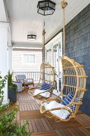 Covered Porch Hanging Rattan Chairs Porch Design Farmhouse Porch Swings Front Porch Decorating
