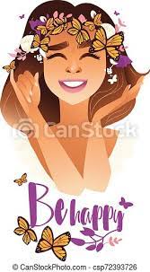 Be Happy Quote With Cute Girl Character Cartoon Vector Illustration Isolated Be Happy Inspirational Quote With Cute Young Canstock