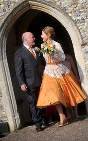 In accordance with the symbol of an orange color and fabric models are often used in bridal event in the afternoon. Orange Silk And Lace Vintage 1950 S Wedding Dress Groom S Ties For Rebecca Felicity Westmacott