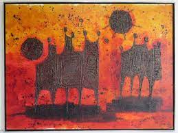 Wine offering that signals the beginning of folk dancing and singing. Signed Luzon Abstract Acrylic Painting On Canvas Mid Century Modern Art Painting Modern Art Abstract Modern Abstract Painting