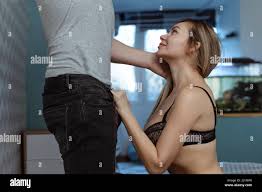 blowjob sexy blonde gently touches the mans stomach. oral sex and foreplay  Stock Photo - Alamy
