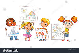 Cute Kids Show Their Drawings Drawn Children Drawing Funny Cartoon Character Vector Illus Drawing For Kids Funny Cartoon Characters Cartoon Drawing Tutorial
