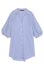 Zara Female Long Striped Poplin Shirt Blue White Xxl Poplin Shirt Striped Shirts Blue