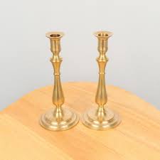 Antique brass & porcelain candleholders, set of 2. Large Brass Candle Holders Vintage Heavy Set Of 2 Candleholders Home Decor Candlestick Holders