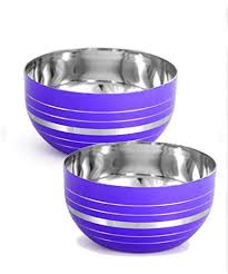 Stainless steel bowls are ideal for stability. Buy King International Stainless Steel Blue Designer Bowl Katoris Set Of 2 Pcs Features Price Reviews Online In India Justdial