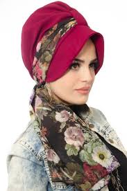 Aise Tesettur Visne Desenli Sapkali Bone Turban Basortusu Guzel Turban Sapka