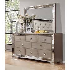 Best Master Furniture Ava 6 Pcs Bedroom Set King Walmart Com Dresser With Mirror Mirrored Bedroom Furniture Mirrored Dresser Bedroom