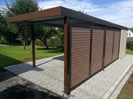 Ihrer Kreativitat Sind Keine Grenzen Gestetzt Carport Mit Gerateraum Und Geschlossener Seitenwand In Wpc Lattung Carport Einzelcarport Carport Mit Gerateraum