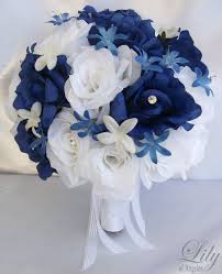 Check spelling or type a new query. 17 Pieces Package Silk Flower Wedding Decoration Bridal Bouquet Dark Blue White Lily Of Angele Blue Wedding Flowers Wedding Flower Decorations Wedding Flowers