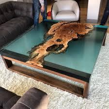 Black Forest Wood Co On Instagram Maple Burl Coffee Table With Turquoise Resin We Had The Pleasure Of Wood Resin Table Wood Table Design Resin Furniture