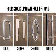 four stock pull options are available on the uptown and uptown grand series handles are available shower door handles shower renovation glass shower