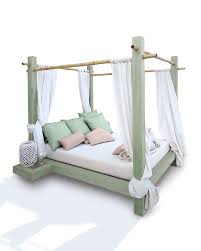 The curtain rods allow you to open and close the curtains, which creates the illusion of a real canopy bed. Pine Salt Green Outdoor Bed Option Curtain Rods Bamboo Standard Option Slat Roof Pine Salt Green No Option Mattress 6 Cushions And 4 Curtains No Optie Levering Plaatsing Belgie No