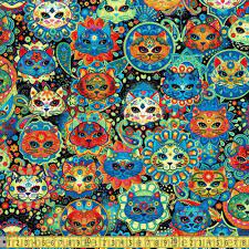 Rainbow Cat Sugar Skulls Multi Fabric By Timeless Treasures Frumble Fabrics