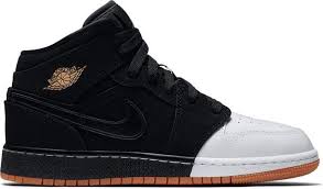 Jordan 1 Mid Patent Black White Gold Gs Pin On Sneak Er Peek