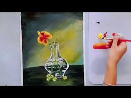 How To Draw Flower Pot Glass Pot Easy Acrylic Painting Step By Step Tutorial Vlog11 Youtube In 2020 Flower Drawing Step By Step Painting Simple Acrylic Paintings