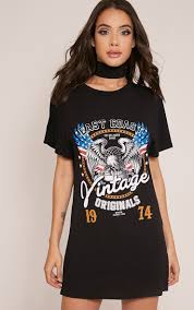 Vintage Slogan Print Black T Shirt Dress T Shirt Dress Affordable Fashion Women Black Tshirt