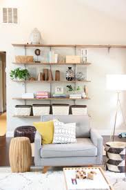 Shelf Made With Out Of The Box Storage System From Lowes And High Grade Plywood Stained With Minwax Popular Living Room Living Room Spaces Living Room Shelves
