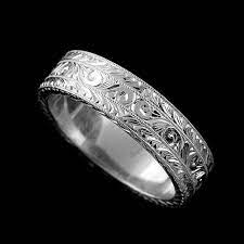 Sterling Silver Hand Crafted Engraved In Two Different Patterns Double Millgrain 6mm Flat Men S Wide Weddin Mens Wedding Rings Rings For Men Mens Wedding Bands