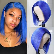 Long super volume waterwave shocking pink lace front wig. Blue Bob Wig With Bangs Off 69 Medpharmres Com