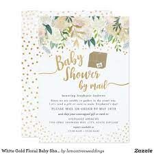 White Gold Floral Baby Shower By Mail Invitation Zazzle Com Baby Shower Invitations Online Baby Shower Floral Baby Shower Invitations