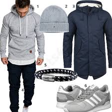 Blau Graues Herrenoutfit Mit Hoodie Und Jogginghose M0814 Tommyhilfiger Amacisons Adidas Outfit St In 2020 Mens Outfits Casual Look For Men Mens Clothing Styles