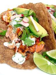 Prepare tortillas according to package directions. Blackened Salmon Tacos With Roasted Corn Salsa And Cilantro Lime Aioli A Hint Of Honey