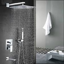 Malachite Wall Mount 12 Inch Rainfall Shower Head With Hand Held Shower Tub Spout Mixer Valve Funitic Shower Heads Rainfall Shower Head Shower Systems