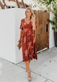 Easiest Ways To Make Gorgeous Fall Wedding Guest Outfits 17 Wedding Guest Outfit Fall Embroidered Midi Dress Rust Dress