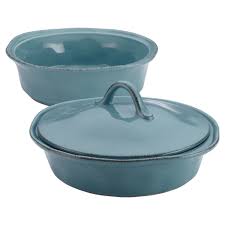 Rachael Ray Cucina Stoneware Set Of 2 Round Casserole With Shared Lid Blue 1 5 Qt And 2qt Casserole Set Rachel Ray Cookware Stoneware Baker