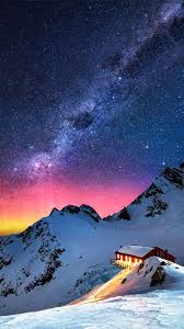 Snow Mountain Chalet Aurora Milky Way Stars Iphone 6 Wallpaper Beautiful Nature Nature Milky Way Stars