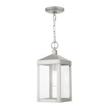 Livex Lighting Nyack 1 Light Brushed Nickel Outdoor Pendant Lantern 20591 91 The Home Depot