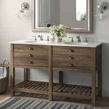 Note standard rustic bathroom vanities are made without a back and without drawer partitions inside (panel that goes between the cabinet part our barnwood vanity tops are authentic barn wood ( see our barnwood information page here) the tops are run through a planer which removes most of. Spurgeon 2 Drawer 57 Double Bathroom Vanity Set Reviews Birch Lane