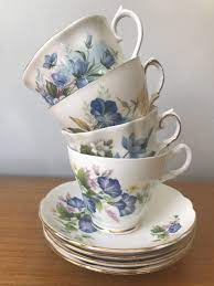 Blue Flower Vintage Tea Set Mismatched Blue Floral Tea Cups Etsy Tea Sets Vintage Tea Set Floral Tea