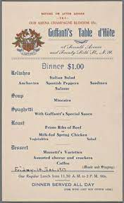 Guffanti S Table D Hote Menus Whats On The Menu Prime Rib Of Beef Menu Restaurant Menu