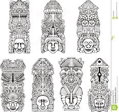 Abstract Mesoamerican Aztec Totem Poles Set Of Black And White Vector Simbolos Para Tatuajes Tatuajes Mayas