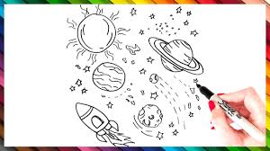 Cute funny cosmonaut astronaut spaceman characters exploring. How To Draw Space Step By Step Space Drawing Easy Youtube