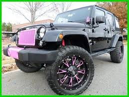 Black And Pink Jeep Lifted Custom Pink Wheels Grill Bumper Accents Leather Navigation 20in Wheels Pink Jeep Jeep Wrangler Sahara White Jeep