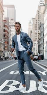 Thecuff Co With A Business Casual Outfit With A Gray Suit White T Shirt No Show Socks White Sneakers Mens Casual Outfits Business Casual Men Mens Outfits