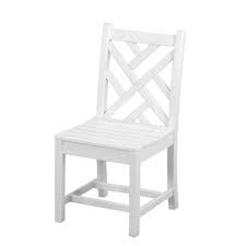The solid wood frame is hand carved to simulate bamboo. Polywood Chippendale White All Weather Plastic Outdoor Dining Side Chair Cdd100wh The Home Depot