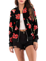 Bold bands of intricate floral burnout knit intermingle with understated pointelle pattern for a jacket that is equal parts lightweight and elegant. Buy Women S Bomber Jacket Long Sleeve Stand Collar Floral Pattern Zipper Coat Jackets At Jolly Chic