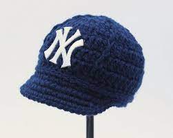Yankees Baby Hat Cap Outfit New York Yankees Baby Gift Newborn Baseball Photo Prop Mlb Hand Knitted Knit Crochet Handmade Photo Ideas Brim Crochet Knit Hat Crochet Crochet Baby