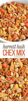 Halloween Harvest Hash Chex Mix Recipe Halloween Party Snacks Thanksgiving Recipes Food