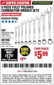 Pittsburgh Fully Polished Sae Combination Wrench Set 9 Pc For 5 99 Harbor Freight Tools Wrench Set Wrench Sets