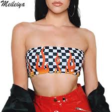 Sexy Strapless Tube Top 2018 Summer Women Printed Bandeau Sleeveless Crop Top Jaded London Flames Checkered Wrap Chest In Tube Tops From Womens