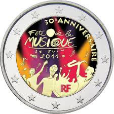 Sur l'avers, vous observez la foule festive avec tout autour des notes de musique. Colored France 2 Euro 2011 30th Anniversary Of Fete De La Musique Eur15536