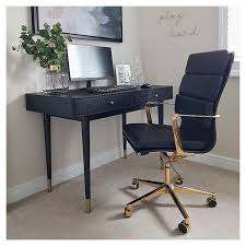 Soft Pad Office Chair With High Back Black Gold In 2020 Contemporary Home Offices Black Office Chair Gold Office Decor