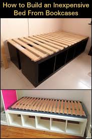 Diy bed frame from tongue and groove planks. Build An Inexpensive Bed With Storage Using Bookcases Diy Projects For Everyone Bookcase Diy Ikea Bedroom Storage Diy Storage Bed