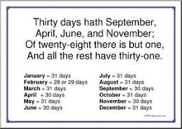 30 days has september, april, june, and november. Poster How Many Days In A Month Poem Abcteach