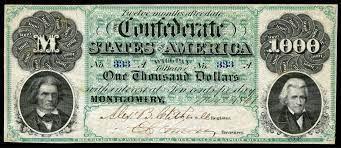 The serial number is on the high side and the overall condition is good so i would price this bill in the $75.00 range. Confederate States Dollar Wikipedia
